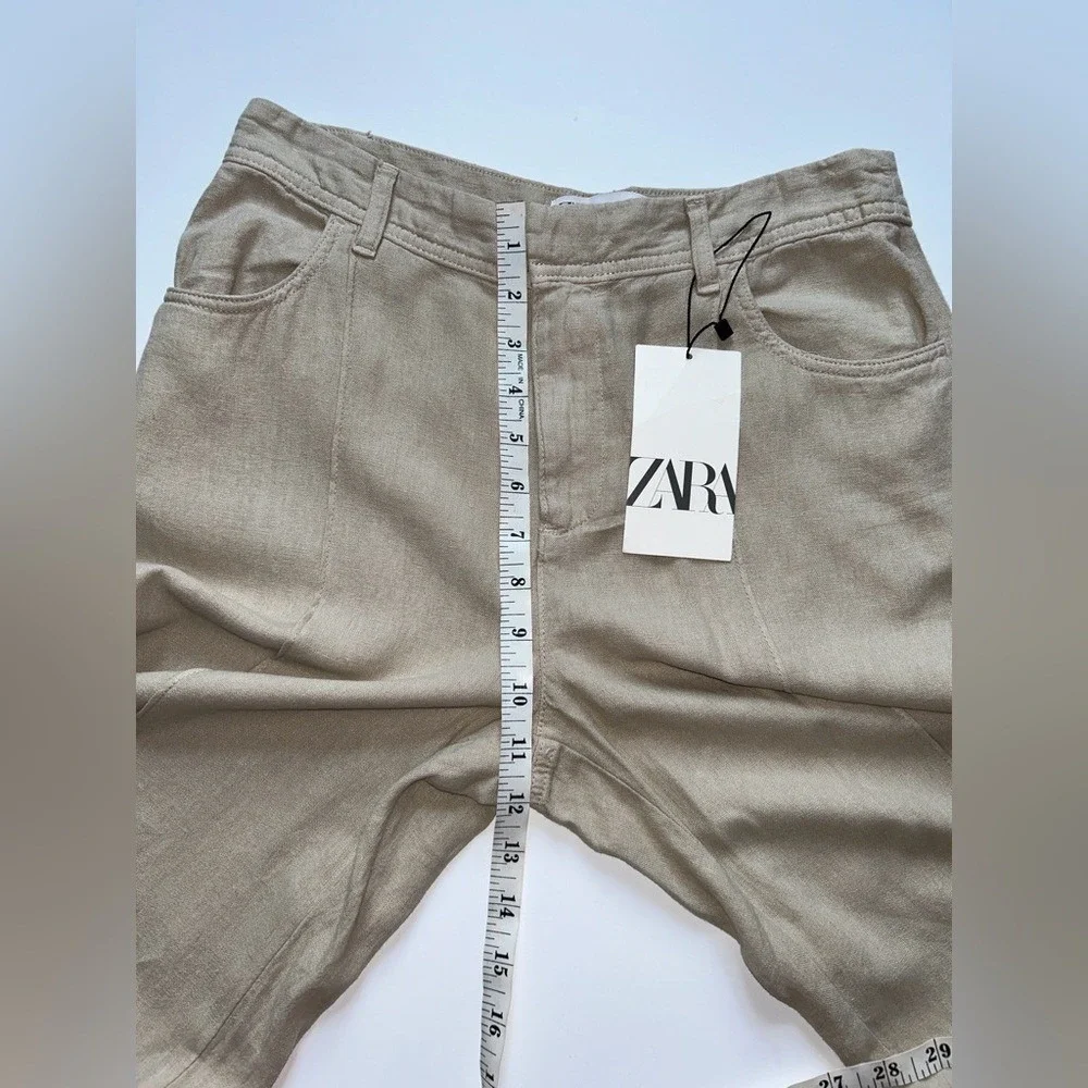 NWT Zara Woman's Linen Blend Wide‎ Straight Tailored Leg Pants Small